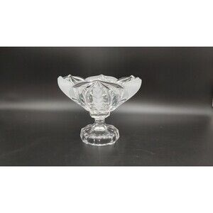 Crystal Pedestal Compote Bowl Candy Nut Dish Leaf Crystal Clear Ind. Germany